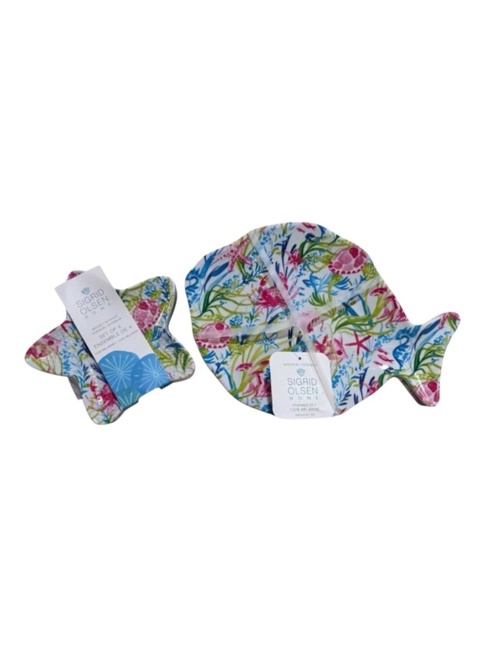 Sigrid Olsen Starfish & Fish Melamine Appetizer & Luncheon Plates Set 4 Each NWT